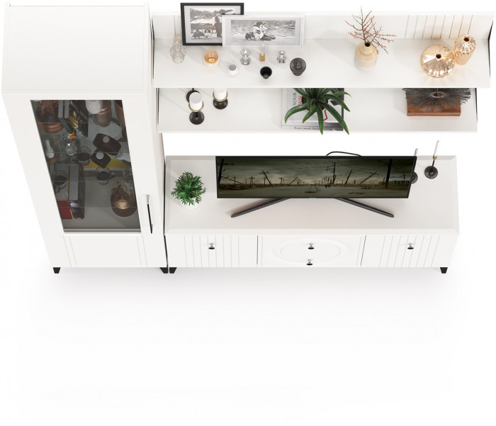 Валенсия Гостиная № 056, цвет ЛДСП белый шагрень/МДФ белый шагрень, ШхГхВ 188,1х38,3х225,2 см., универсальная сборка