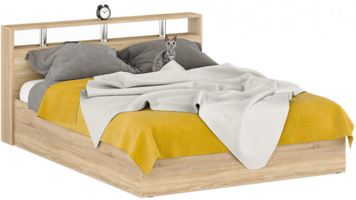 Камелия Кровать 1600 + две тумбы, цвет дуб сонома, ШхГхВ 276х217х78,2 см., сп.м. 1600х2000 мм., без матраса, основание есть