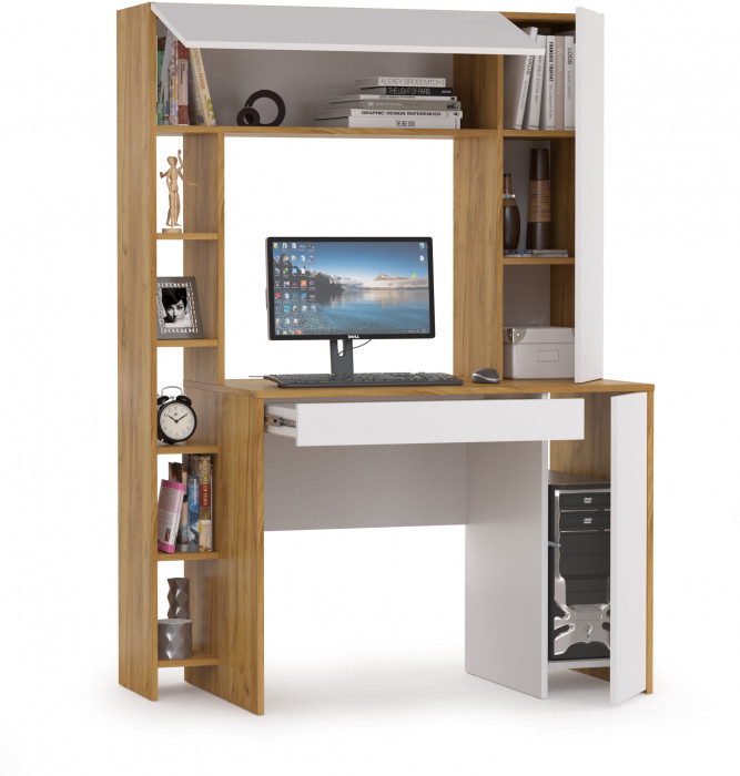 Стол компьютерный Комфорт 12.71, цвет дуб золотой/белый, ШхГхВ 116,7х60,2х165,4 см., НЕ универсальная сборка