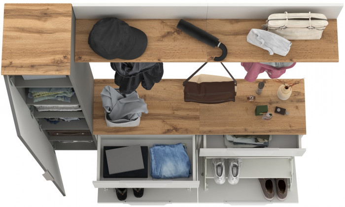 Октава Прихожая 52, белый шагрень/серый графит/дуб крафт золотой/фасады МДФ белый шагрень/серый графит