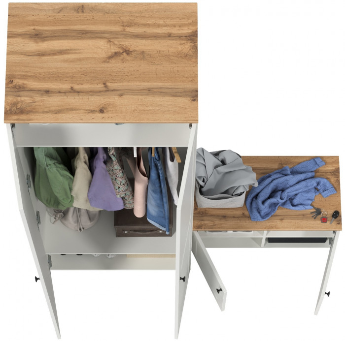 Остин Прихожая 06, белый шагрень/дуб крафт золотой