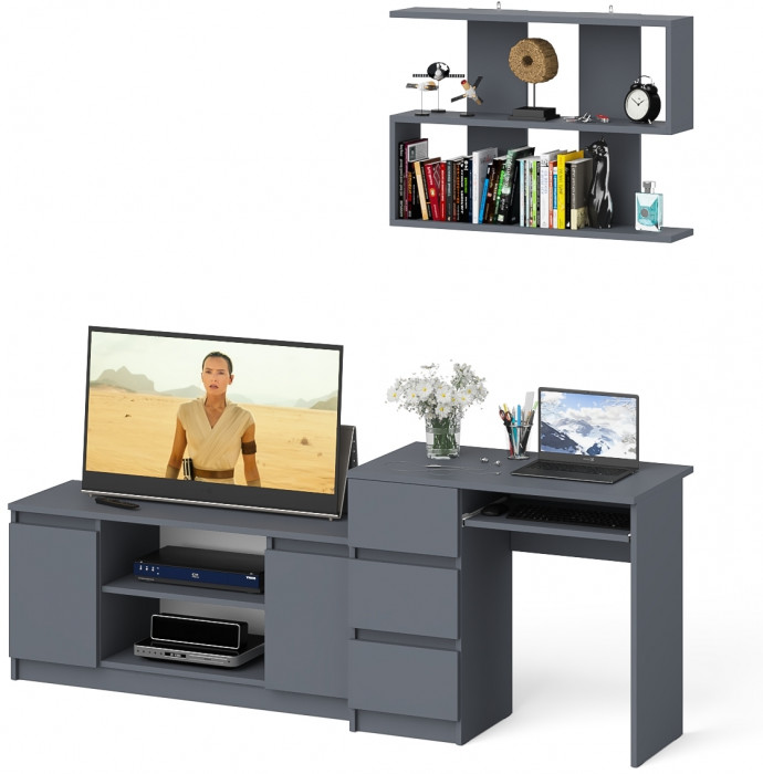 Мори Стол компьютерный МС-6 левый + Тумба МТВ1200.1 + Полка 900, цвет графит, ШхГхВ 210,4х50х209,6 см., НЕ универсальная сборка