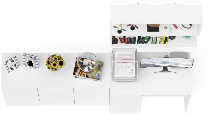 Мори компьютерный стол МС-1 левый + Комод МК1200.3 + Полка 900, белый