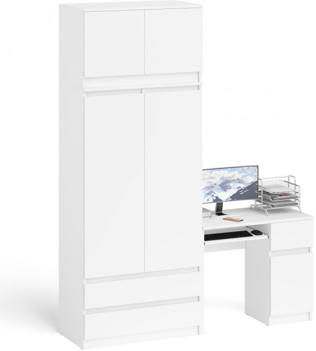 Мори компьютерный стол МС-1 правый + Шкаф МШ900.1 + Антресоль МА900.1, белый