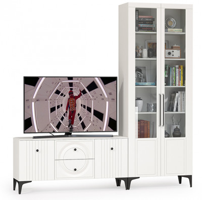 Валенсия Гостиная № 057, цвет ЛДСП белый шагрень/МДФ белый шагрень, ШхГхВ 217,2х38,3х225,2 см., универсальная сборка