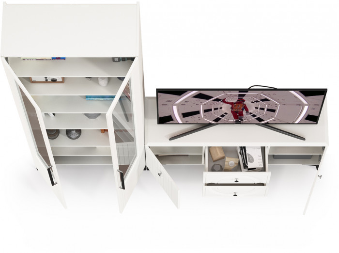 Валенсия Гостиная № 057, цвет ЛДСП белый шагрень/МДФ белый шагрень, ШхГхВ 217,2х38,3х225,2 см., универсальная сборка