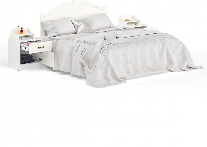 Ливерпуль Кровать 11.08 + осн. + ножки + две Тумбы 08.146 + две 10.117, ясень ваниль/белый