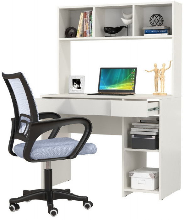 Стол компьютерный Комфорт 12.77F + кресло 103 серое, цвет белый шагрень, ШхГхВ 100х49,8х147 см., универсальная сборка