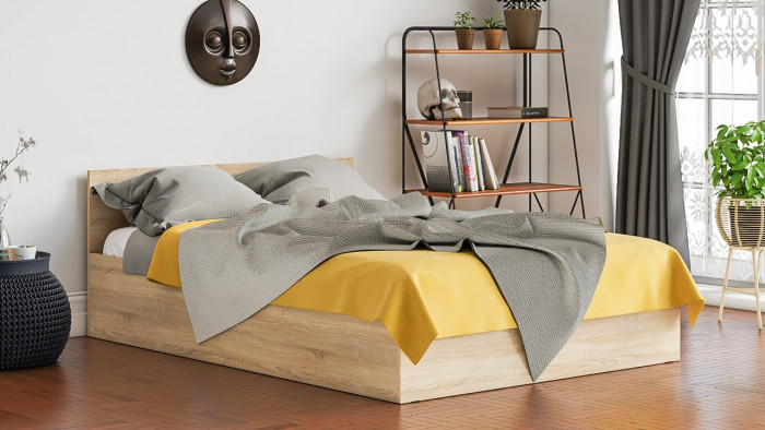 Мори Кровать 1400, цвет дуб сонома, ШхГхВ 143,5х203,5х70 см., сп.м. 1400х2000 мм., без матраса, основание есть