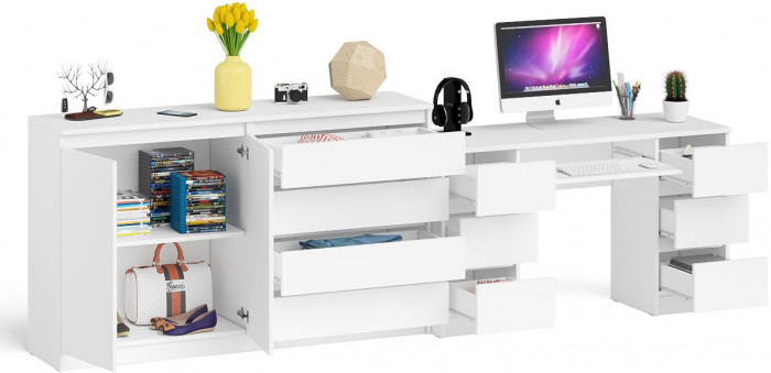 Мори компьютерный стол МС-2 + Комод МК1600.1, белый