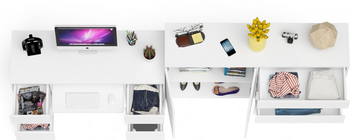 Мори компьютерный стол МС-2 + Комод МК1600.1, белый