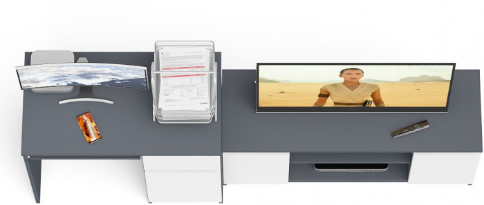 Мори Стол компьютерный МС-1 правый + Тумба МТВ1200.1, цвет графит/белый, ШхГхВ 210,4х50х76,6 см., выдвижной ящик справа, НЕ универсальная сборка