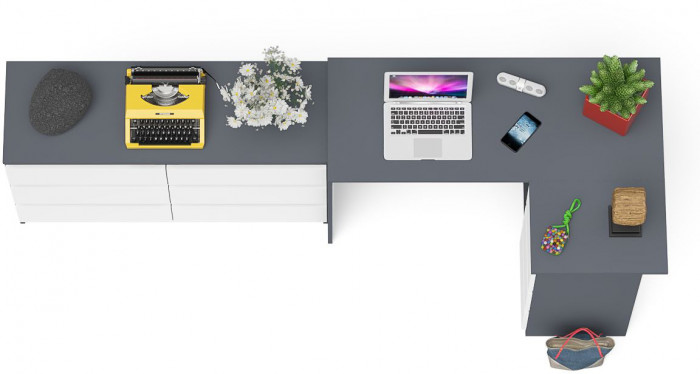 Мори Стол компьютерный МС-16 правый + Комод МК1200.6, цвет графит/белый, ШхГхВ 244,8х84,9х76,6 см., выдвижные ящики справа, НЕ универсальная сборка