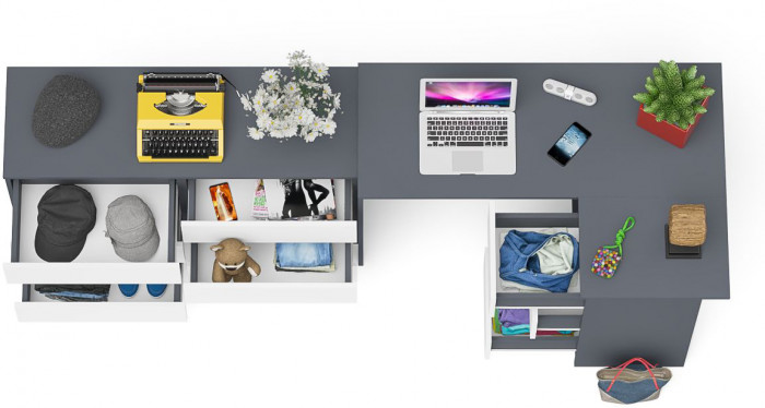 Мори Стол компьютерный МС-16 правый + Комод МК1200.6, цвет графит/белый, ШхГхВ 244,8х84,9х76,6 см., выдвижные ящики справа, НЕ универсальная сборка