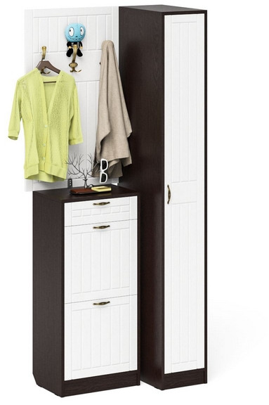 Прихожая П-6 Компоновка № 44, венге/фасады МДФ белое дерево фрезеровка прованс