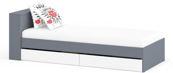 Ксения Кровать с ящиками 0900, графит/белый