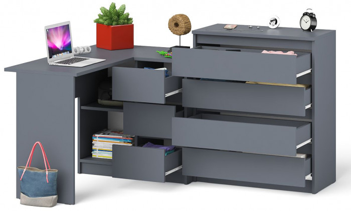 Мори компьютерный стол МС-16 правый + Комод МК800.4, графит