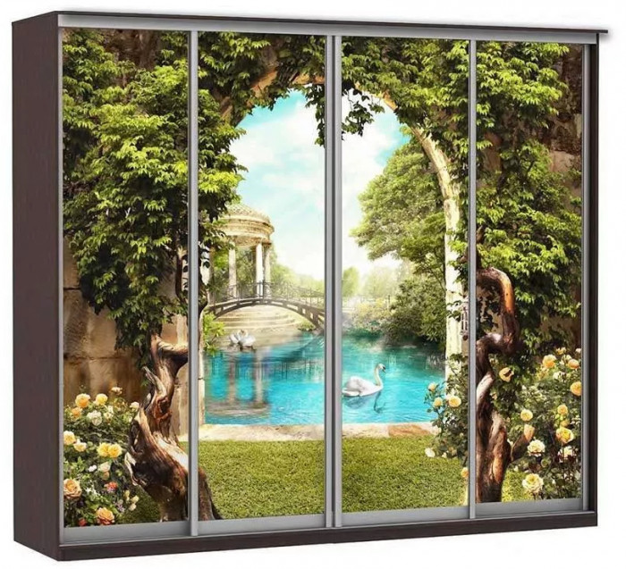 Шкаф купе Модерн 2362х450 4-х дверный 3-х секционный фотопечать №3 венге