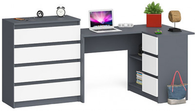 Мори компьютерный стол МС-16 правый + Комод МК800.4, графит/белый
