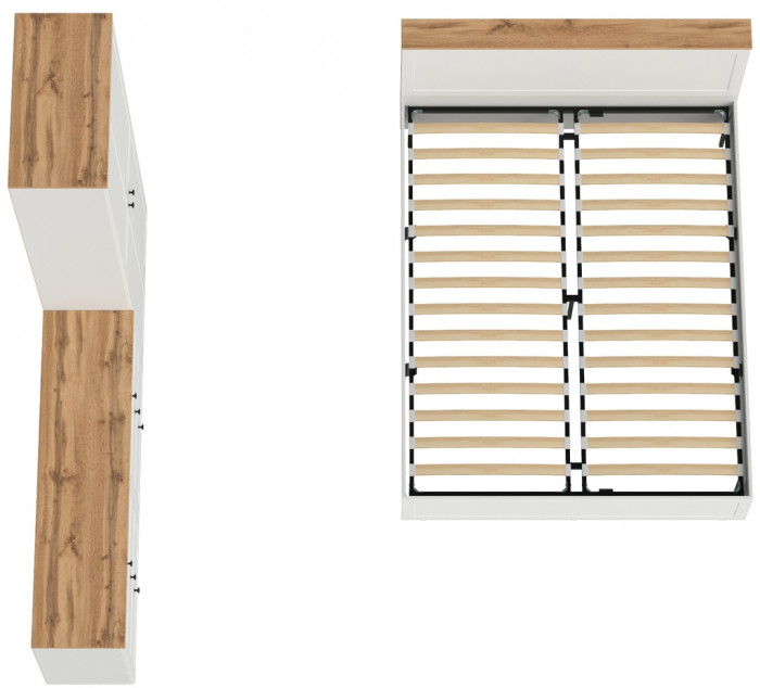 Остин 11.53 Кровать + ортопед + 16.307 Шкаф + 16.240 Комод, белый шагрень/дуб крафт золотой