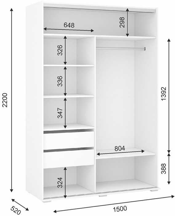 Шкаф-купе Оскар 1,5м белый/глянец белый