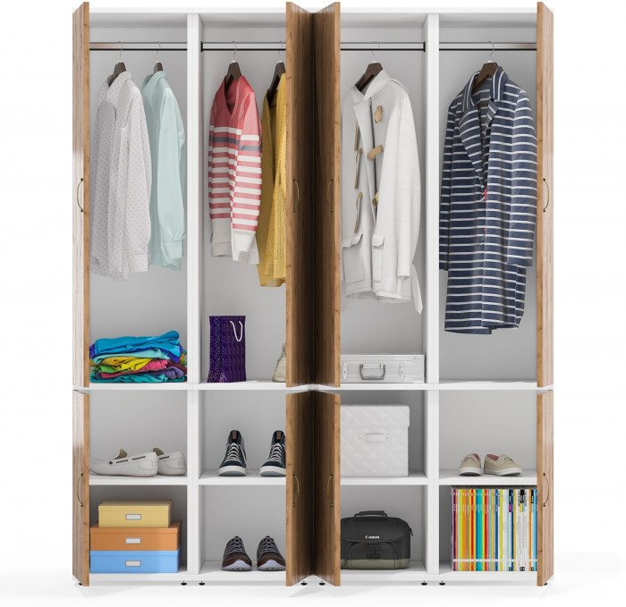 Лидер-8 Пенал МД 23Б 4 шт., цвет белый шагрень/крафт золото, ШхГхВ 160х50х190 см., универсальная сборка