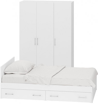 Спальня Стандарт 1-1200Я, цвет белый, ШхГхВ 123,5х203,5х70 + 135х52х200 см., сп.м. 1200х2000 мм., без матраса, основание есть