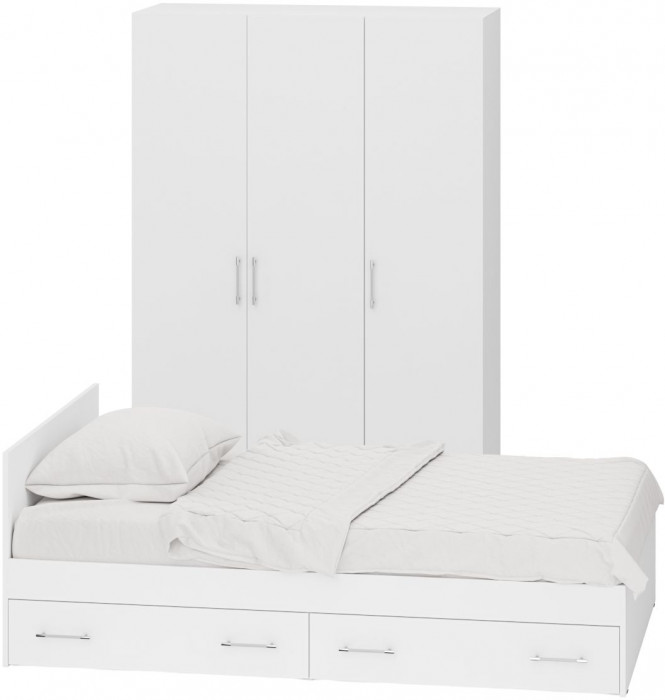 Спальня Стандарт 1-1200Я, цвет белый, ШхГхВ 123,5х203,5х70 + 135х52х200 см., сп.м. 1200х2000 мм., без матраса, основание есть