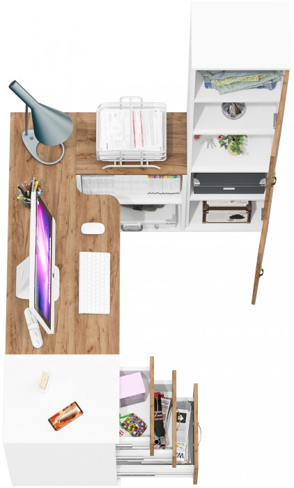 Лидер-8 Стол + Тумба МД 3.16 + Пенал, белый шагрень/крафт золото