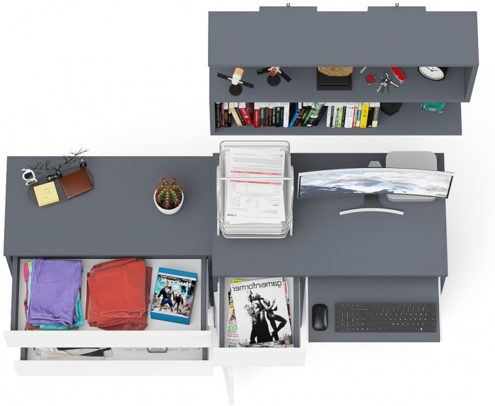 Мори компьютерный стол МС-1 левый + Комод МК800.1 + Полка 900, графит/белый