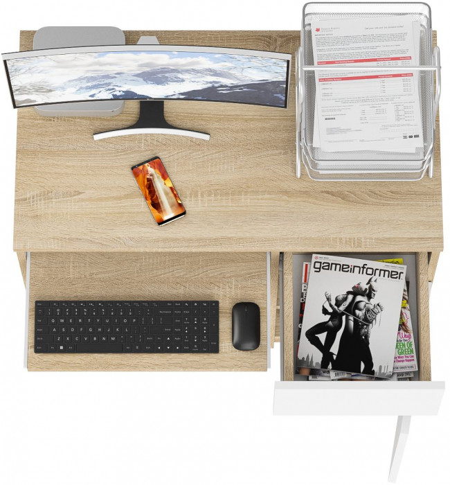 Мори компьютерный стол МС-1 правый, дуб сонома/белый