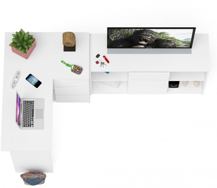 Мори компьютерный стол МС-16 правый + Тумба МТВ1204.1, белый