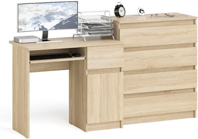 Мори компьютерный стол МС-1 правый + Комод МК800.4, дуб сонома