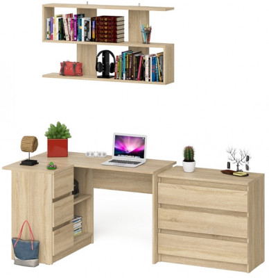 Мори компьютерный стол МС-16 левый + Комод МК800.1 + Полка 1200, дуб сонома