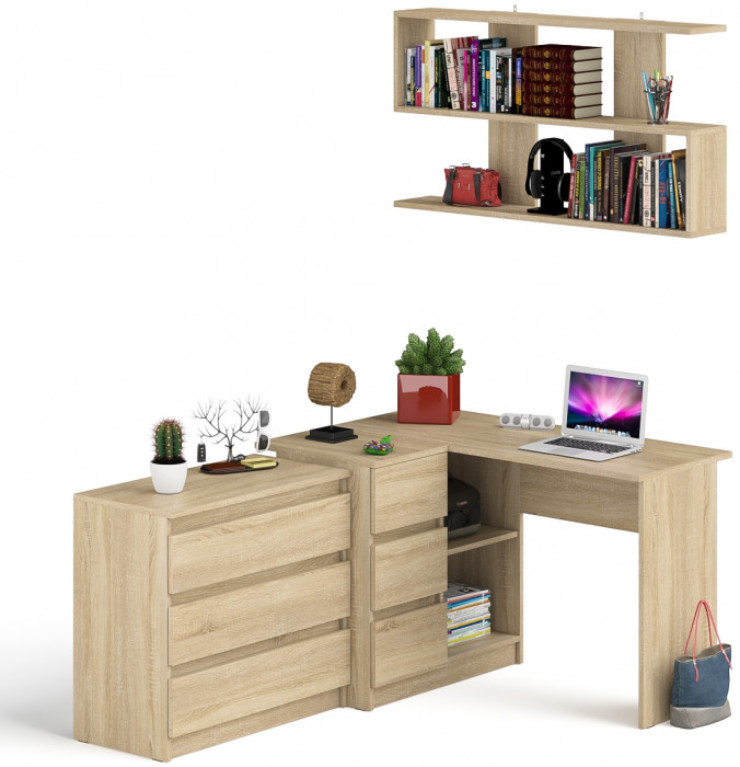 Мори компьютерный стол МС-16 левый + Комод МК800.1 + Полка 1200, дуб сонома