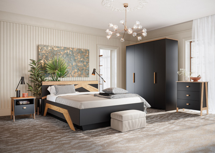 Кровать king-size 180х200 "Скандинавия" с подъемным основанием - Антрацит/Дуб наварра