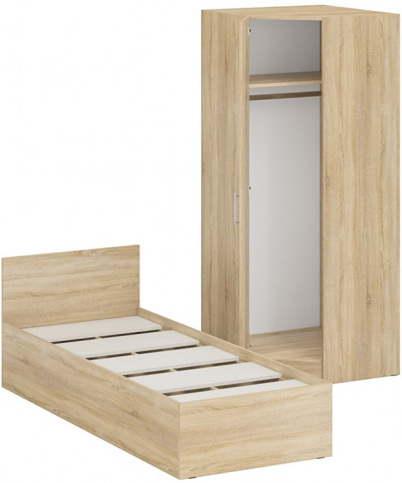 Кровать 0800 + угловой шкаф Стандарт, дуб сонома