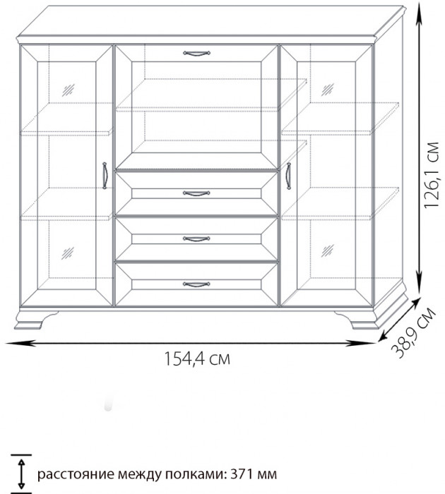 Шкаф низкий (2 стеклодвери) Сиена