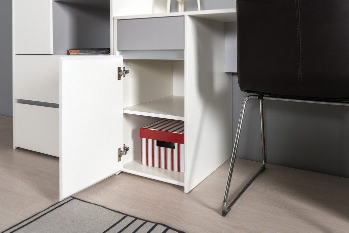 Торонто 12.149 Стол + 13.333 Шкаф для одежды + 16.475 Полка, цвет белый шагрень/стальной серый, ШхГхВ 200х53,1х195,7 см., универсальная сборка