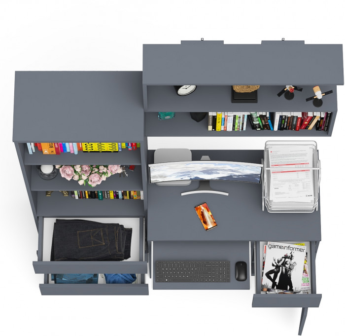 Мори компьютерный стол МС-1 правый + Стеллаж МСТ600.3 + Полка 900, графит