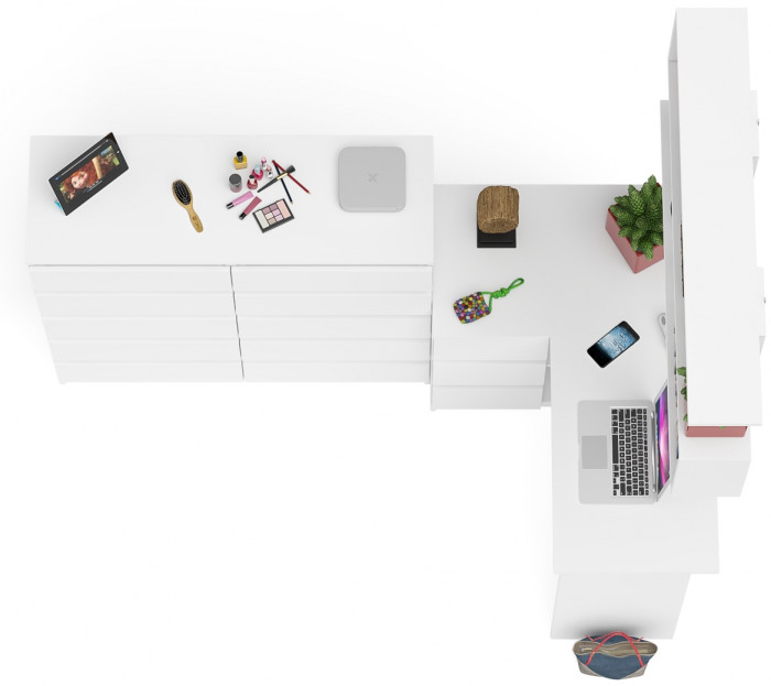 Мори компьютерный стол МС-16 левый + Комод МК1200.10 + Полка 1200, белый