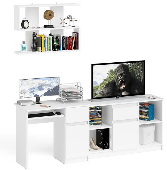 Мори Стол компьютерный МС-1 правый + Тумба МТВ1204.1 + Полка 900, цвет белый, ШхГхВ 210,4х50х209,6 см., НЕ универсальная сборка