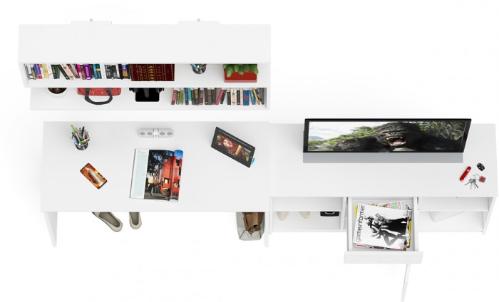 Мори письменный стол МСП1200.1 + Тумба МТВ1204.1 + Полка 1200, белый