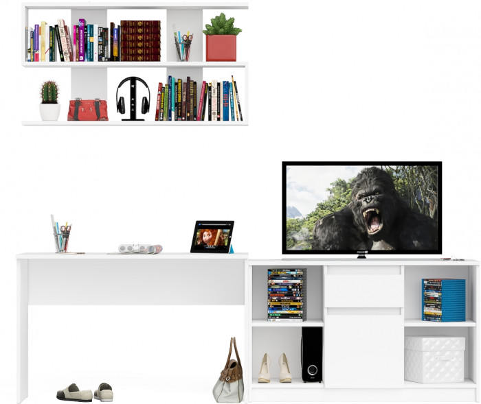 Мори письменный стол МСП1200.1 + Тумба МТВ1204.1 + Полка 1200, белый