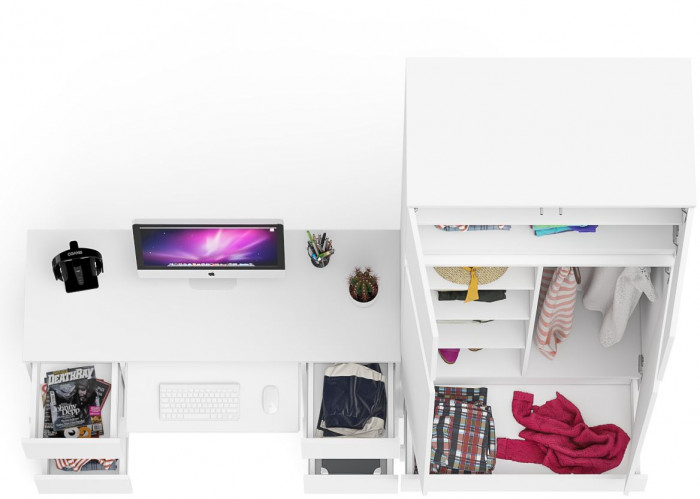 Мори Стол компьютерный МС-2 + Шкаф МШ900.1 + Антресоль МА900.1, цвет белый, ШхГхВ 225,8х50,4х234,2 см., универсальная сборка