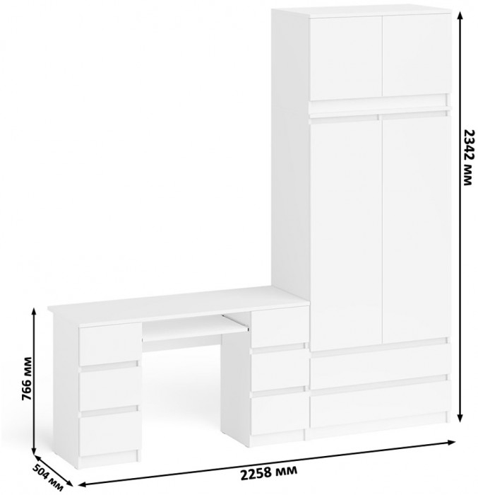 Мори Стол компьютерный МС-2 + Шкаф МШ900.1 + Антресоль МА900.1, цвет белый, ШхГхВ 225,8х50,4х234,2 см., универсальная сборка