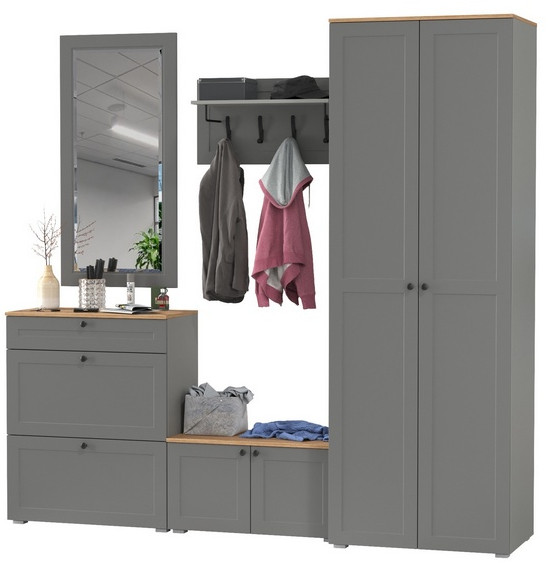 Остин Прихожая 47, цвет серый графит/дуб крафт золотой, ШхГхВ 240х54,3х229,6 см., универсальная сборка