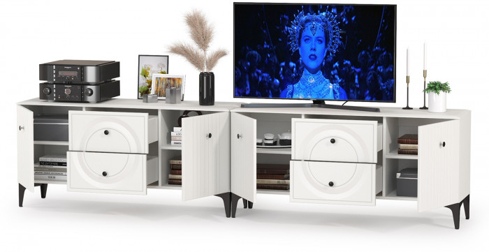 Валенсия Гостиная 16.45 Тумба под ТВ + 16.45 Тумба под ТВ, ЛДСП белый шагрень/МДФ белый шагрень