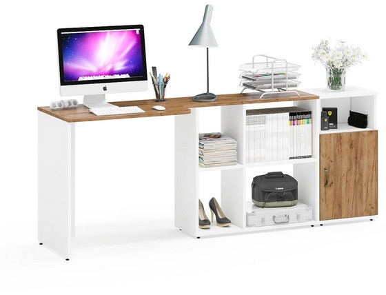 Лидер-8 Стол + Тумба МД 3.19, белый шагрень/крафт золото