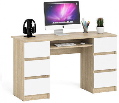 Мори компьютерный стол МС-2, дуб сонома/белый
